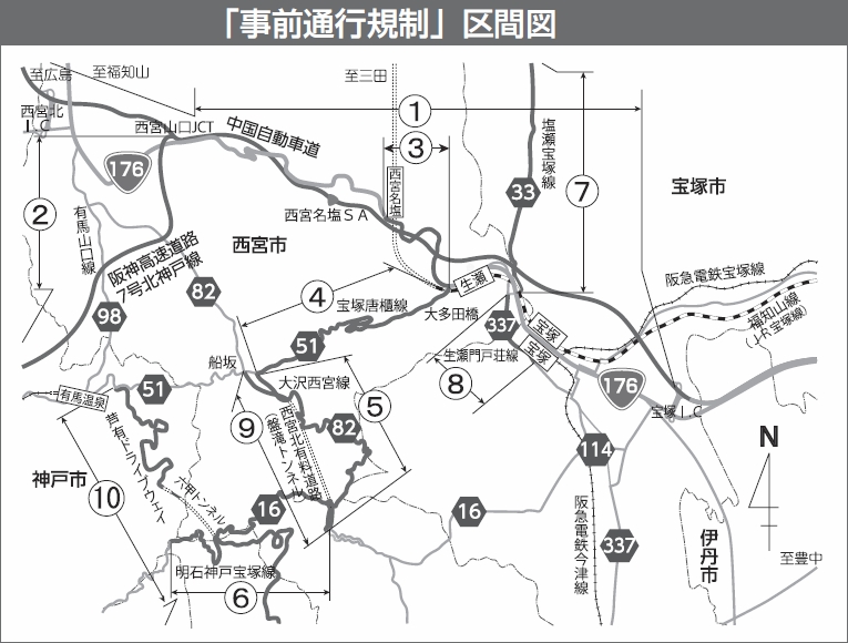 図:「事前通行規制」区間 図:「事前通行規制」区間