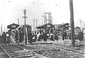 写真:明治38年開通当時の阪神西宮駅 写真:明治38年開通当時の阪神西宮駅