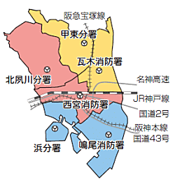 画像:市南部消防署の管轄区域変更図 画像:市南部消防署の管轄区域変更図