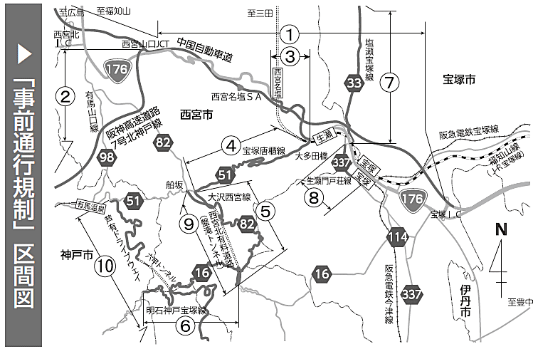 事前通行規制区間図