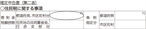見本画像:確定申告書(第二表)住民税に関する事項 見本画像:確定申告書(第二表)住民税に関する事項