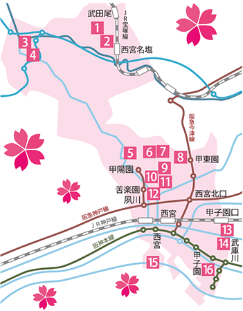 地図:市内のお花見スポット 地図:市内のお花見スポット