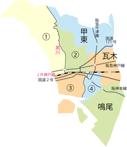 画像:南部の地域区分の図 画像:南部の地域区分の図