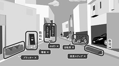 道路に物を置いてはいけません イラスト:道路に物を置いてはいけません