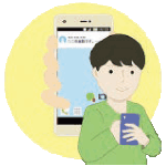 画像:データの共有のイメージ イラスト:通報者にSMSでメッセージ送信イメージ