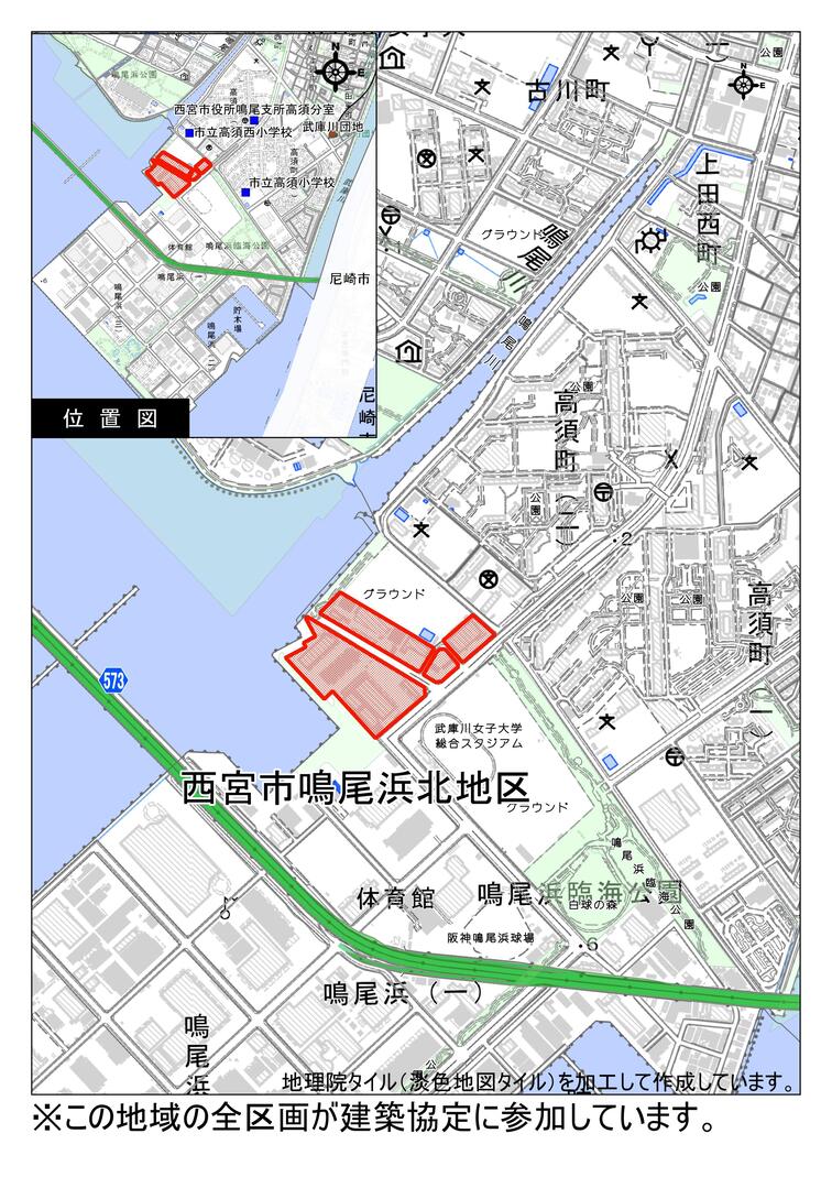 西宮市鳴尾浜北地区建築協定区域付近見取り図