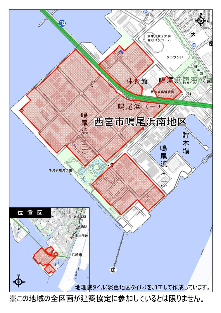 西宮市鳴尾浜南地区建築協定区域付近見取り図
