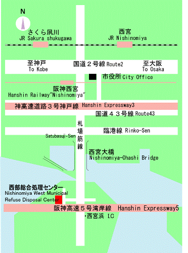 西部総合処理センターリサイクルプラザの周辺案内図